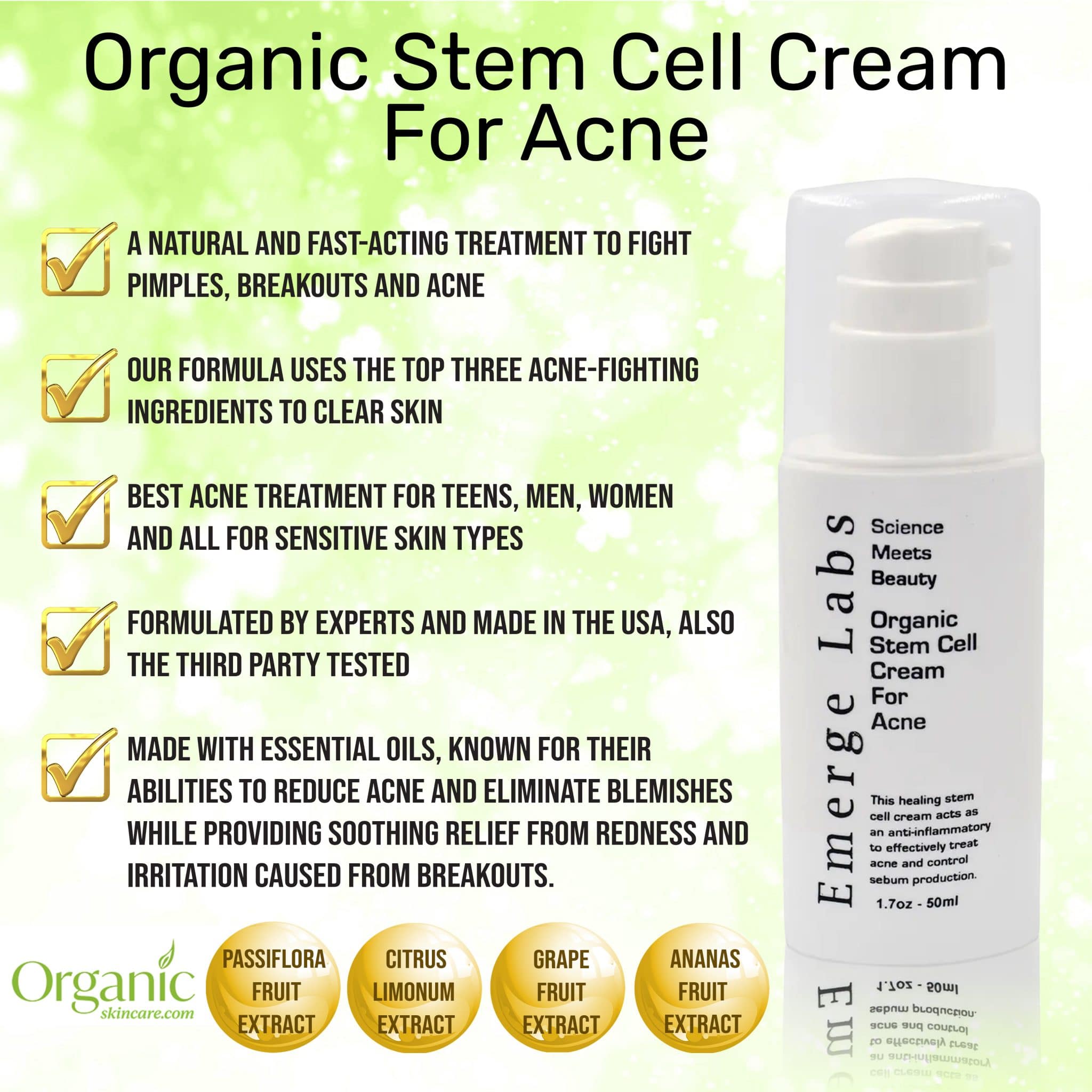 Organic Stem Cell Acne Cream [ FastActing Treatment to Fight Pimples ]