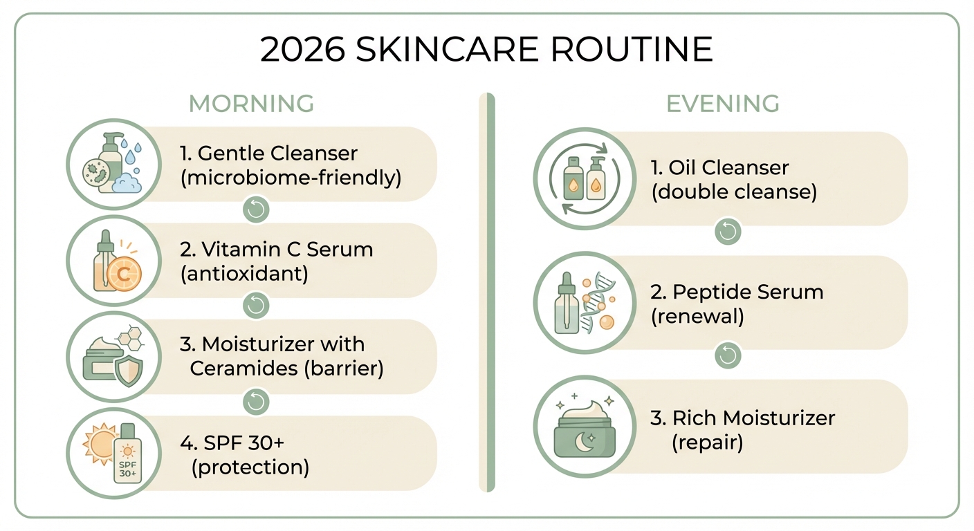 2026 skincare routine infographic - morning and
  evening steps