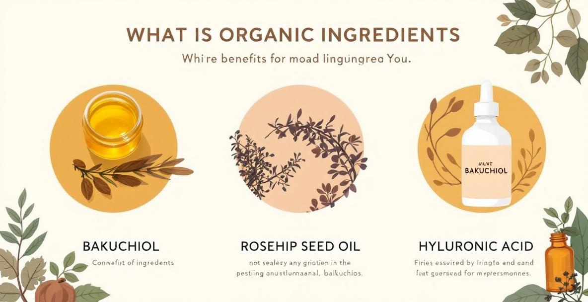 Infographic comparing benefits of organic ingredients for mature skin