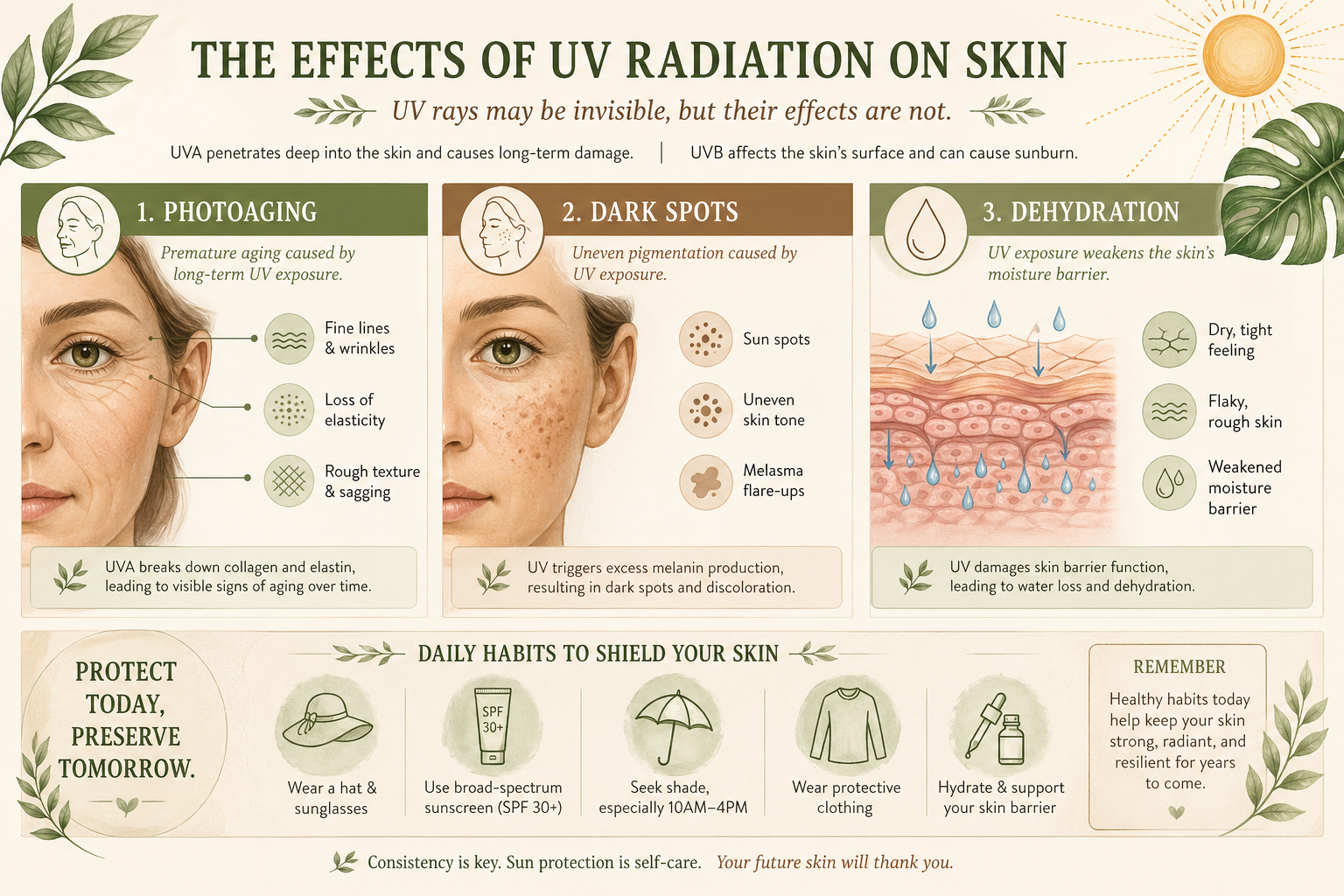 Infographic comparing UV radiation effects on skin
