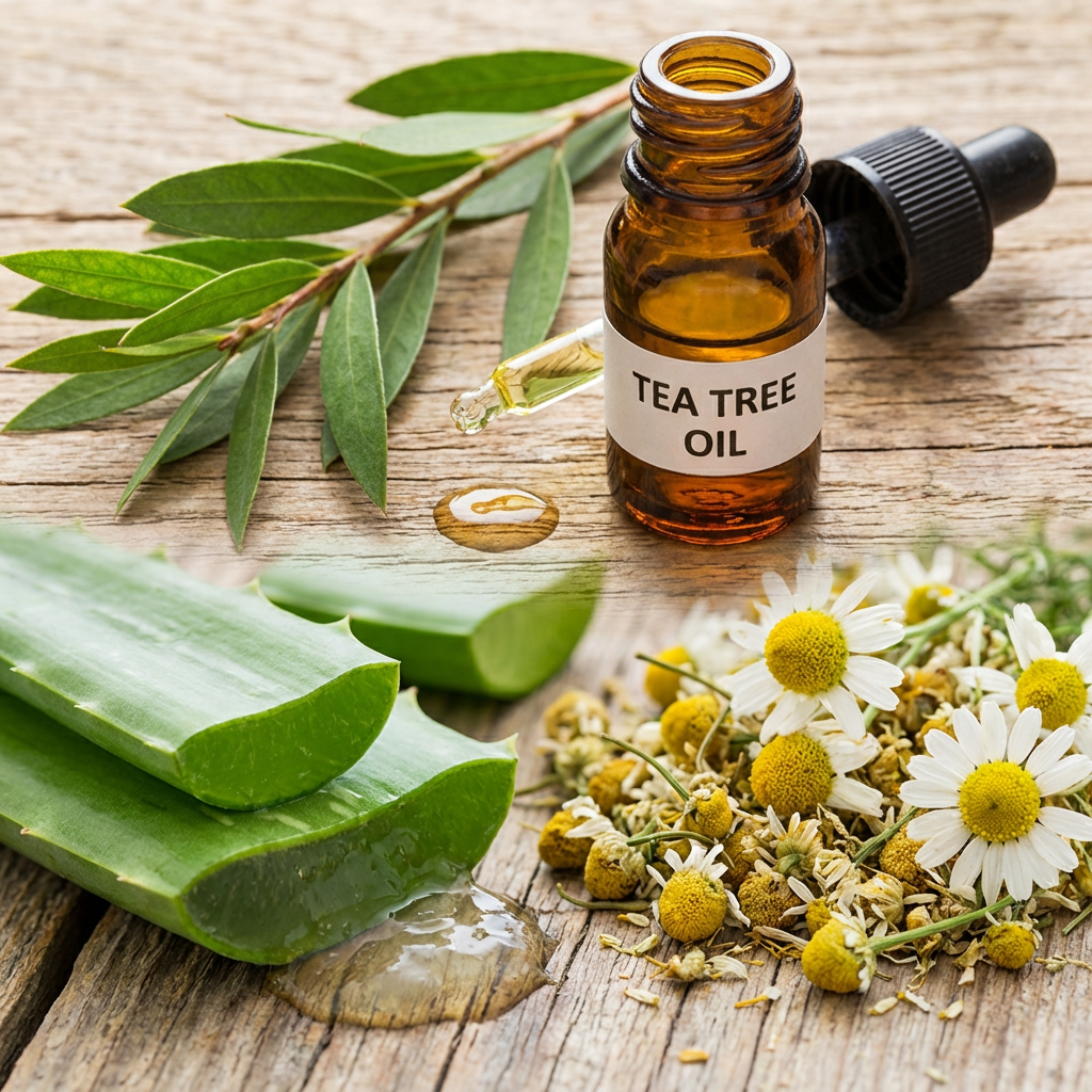 Close-up of natural ingredients for acne treatment