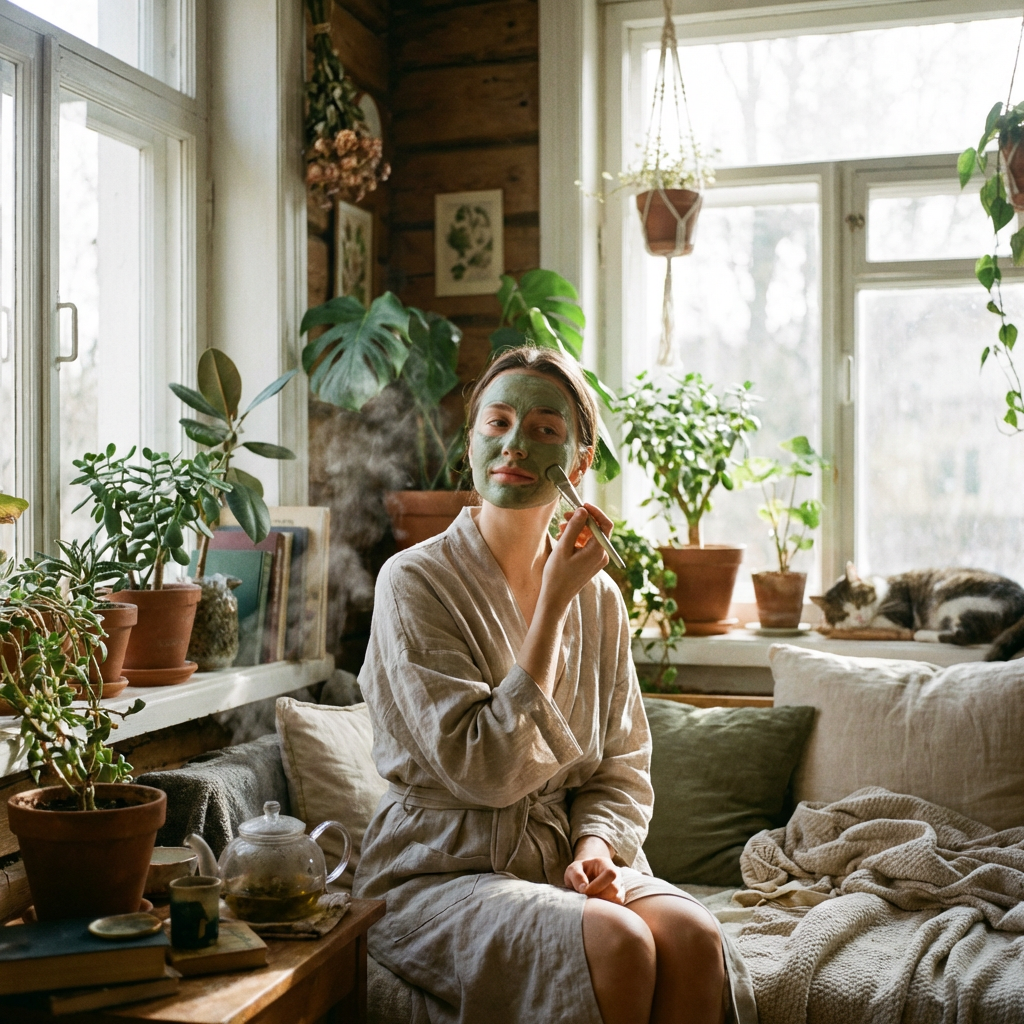 Person applying clay mask for acne treatment