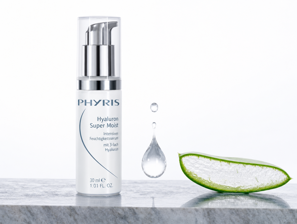Phyris Hyaluron Super Moist serum with water droplet and aloe vera, German clinical skincare