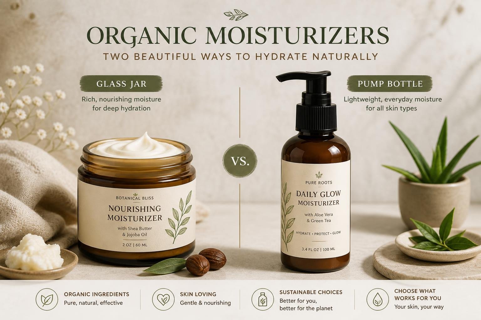 Comparison of two organic moisturizers in different packaging