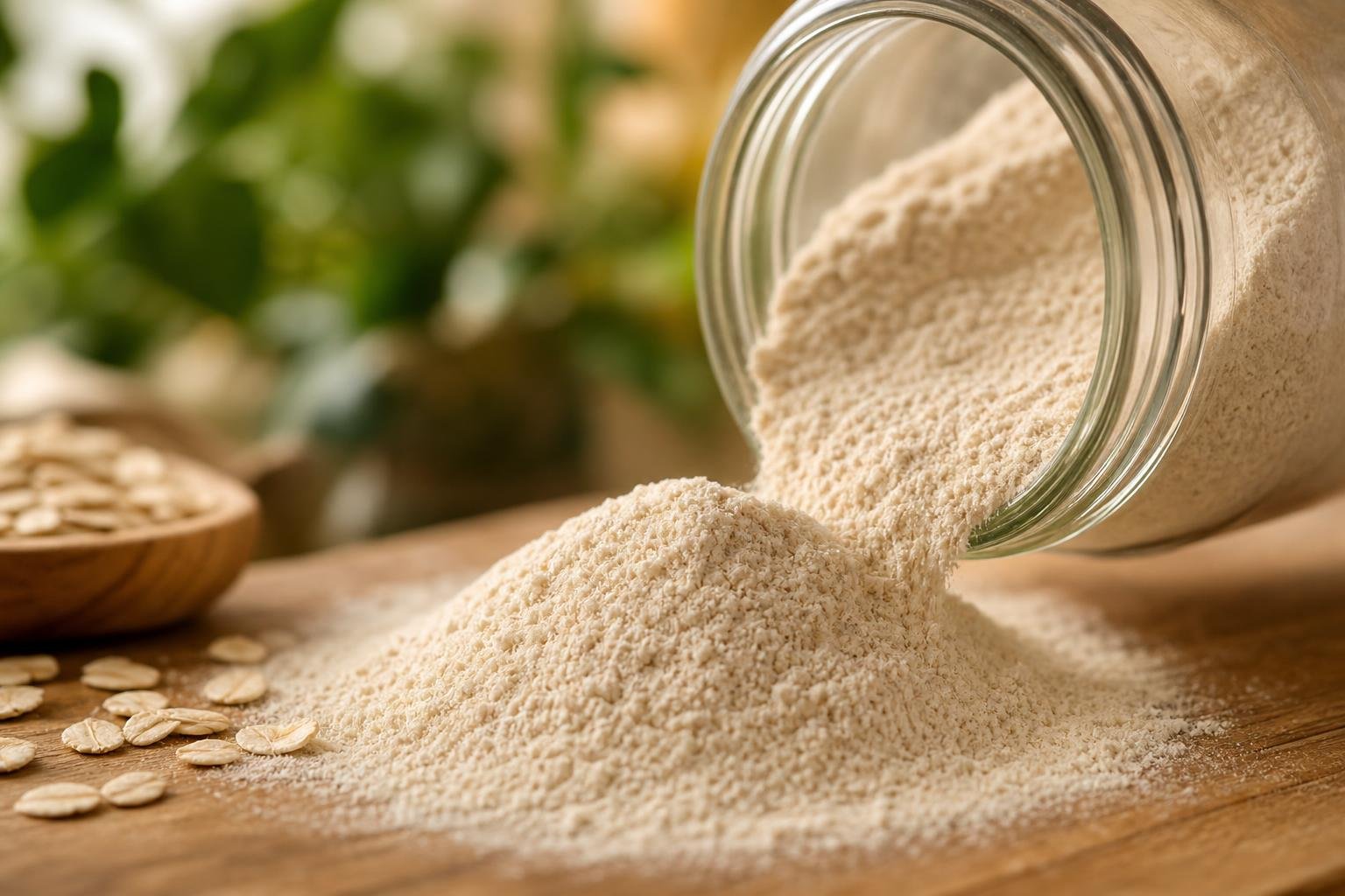 Close-up of colloidal oat powder, an organic ingredient for sensitive skin.
