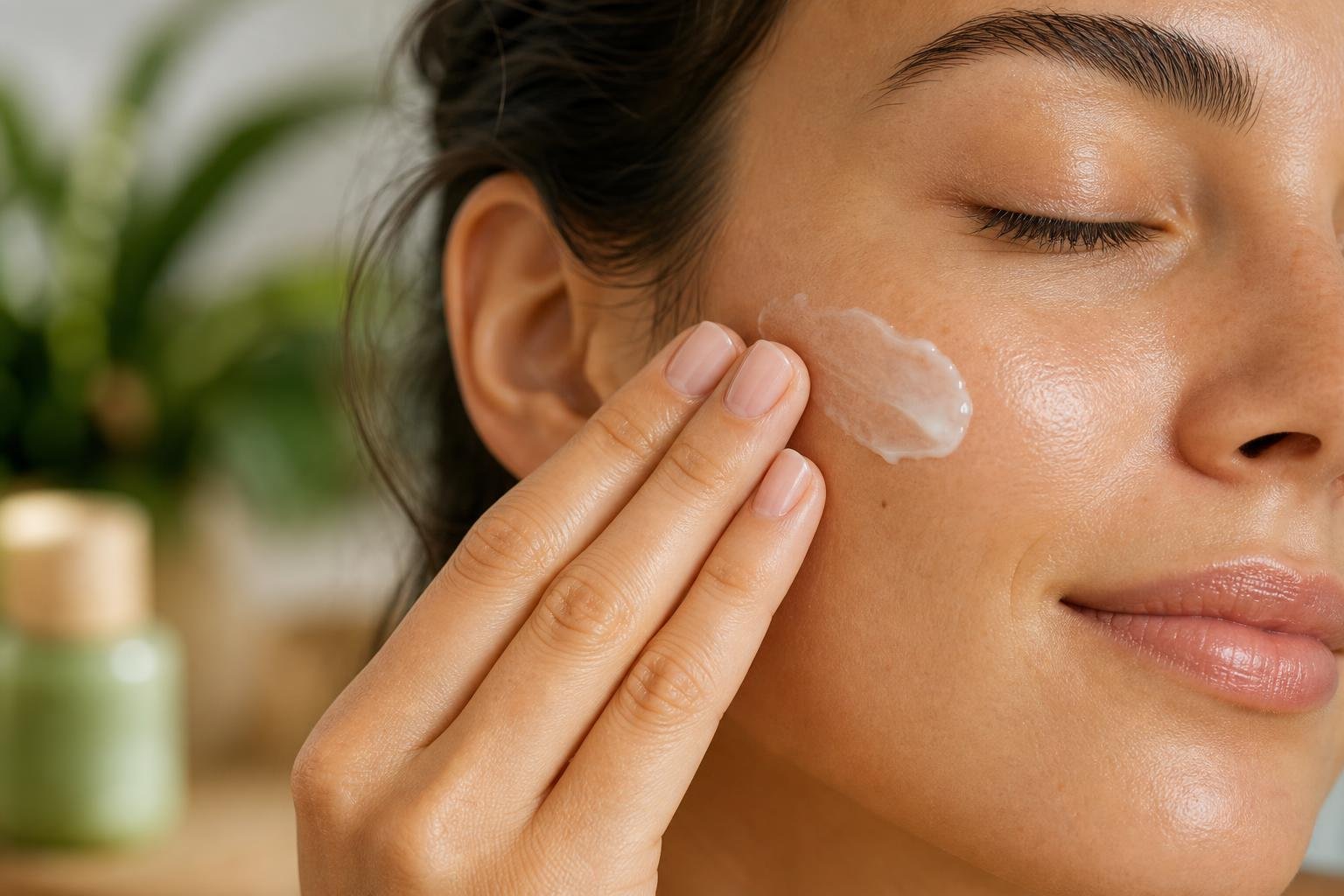 Close-up of hand applying organic moisturizer on skin