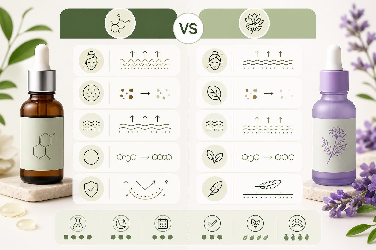 Side-by-side comparison of retinol and bakuchiol benefits